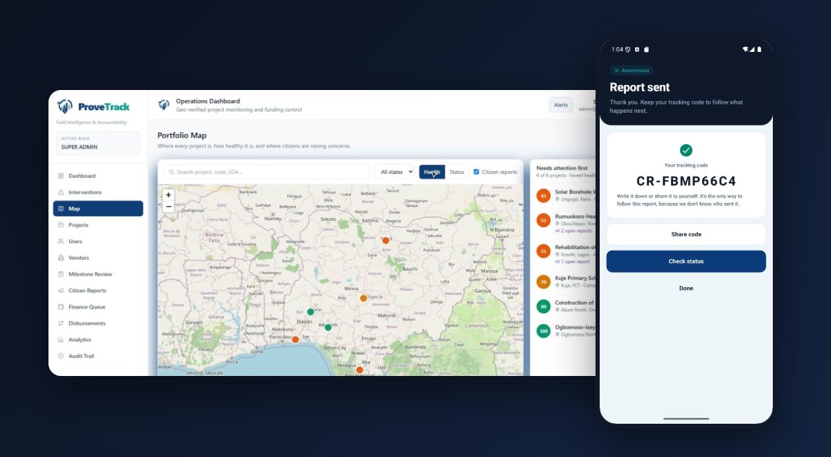 ProveTrack portfolio map and mobile app